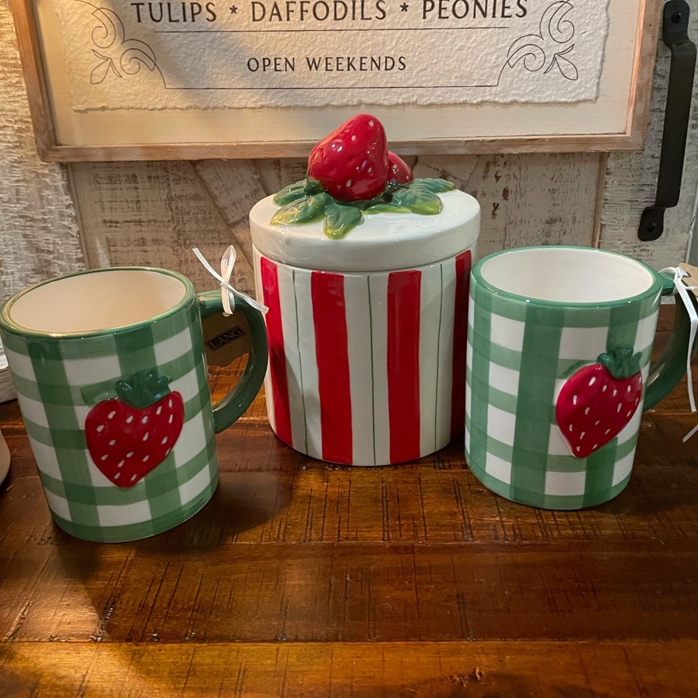 Strawberry Ceramic Mugs and Canister Set